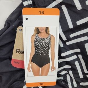 --SOLD--Reebok Swim Black & White High Neck One Piece Bathing Suit